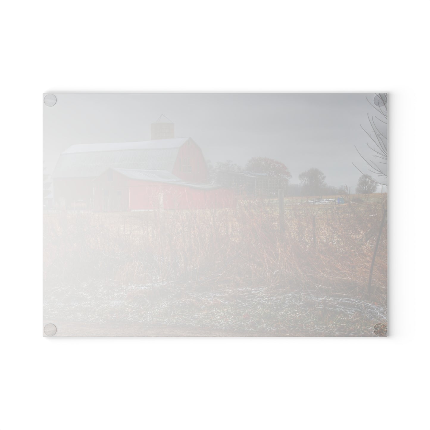 U R There Photography Hough Road Reds I Rustic Farmhouse Tempered-Glass Cutting Board