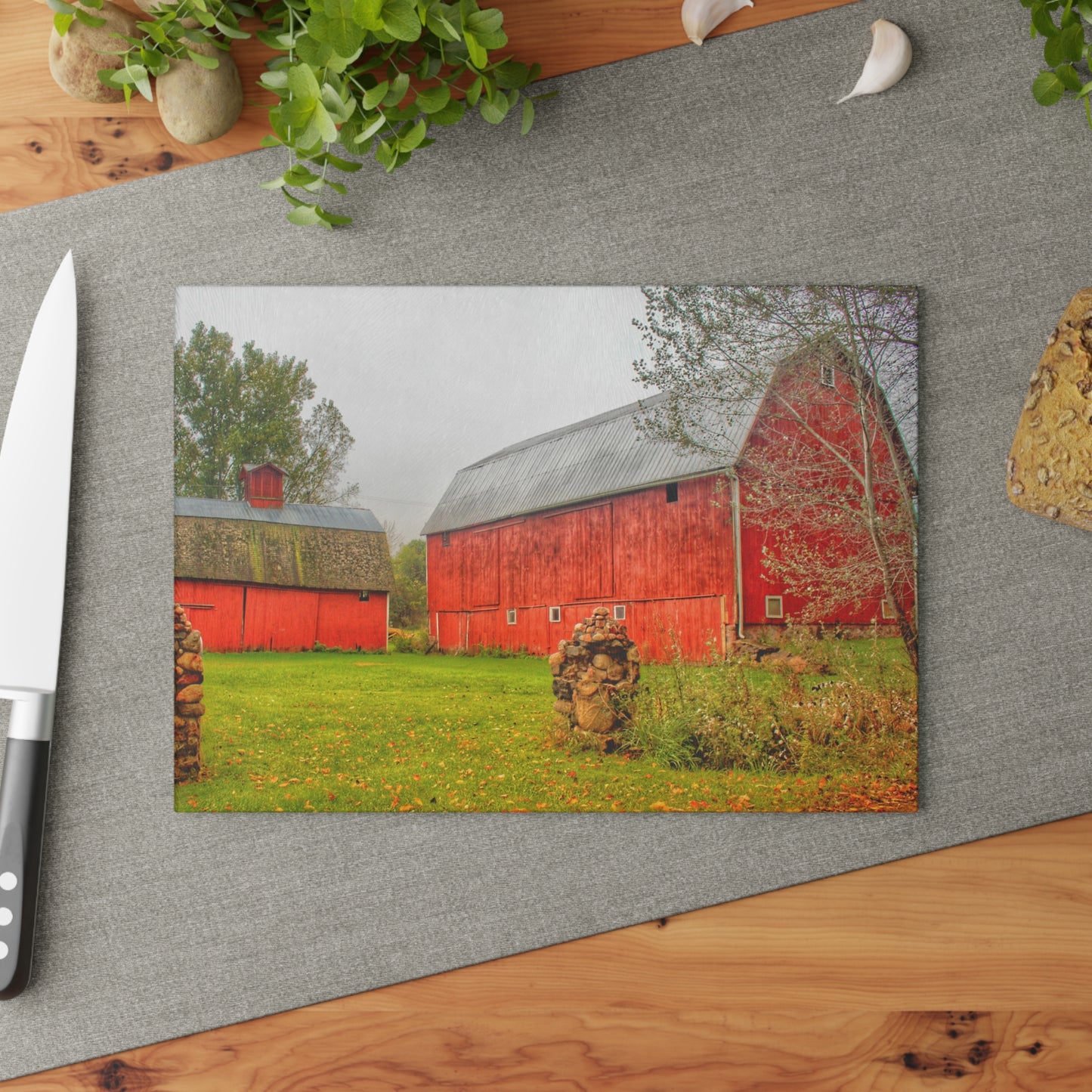 U R There Photography Cramton Road Reds I Rustic Farmhouse Tempered-Glass Cutting Board