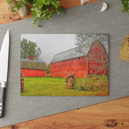 U R There Photography Cramton Road Reds I Rustic Farmhouse Tempered-Glass Cutting Board