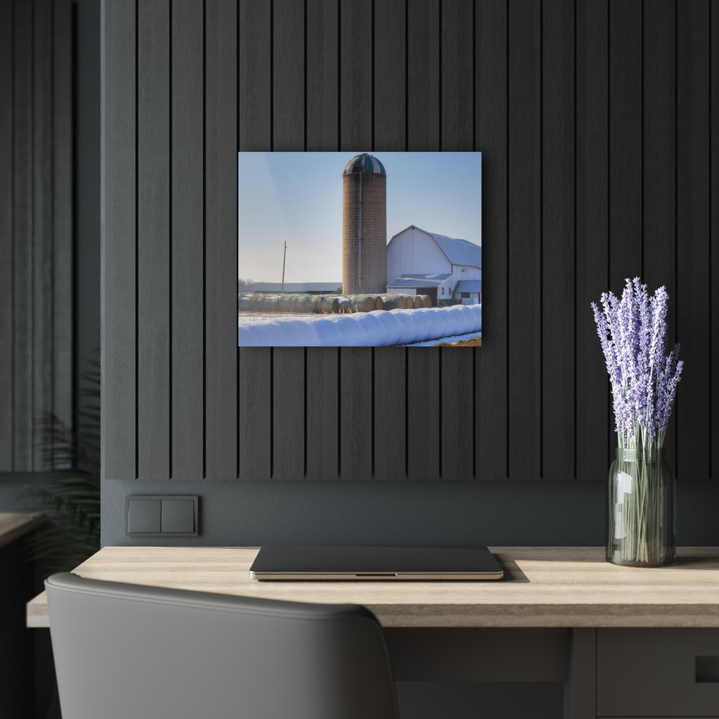 U R There Photography Bowers Road White in Winter Rustic Farmhouse Acrylic Wall Print