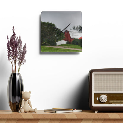 U R There Photography Bronson Lake Hidden Red II Rustic Farmhouse Acrylic Analog Wall Clock