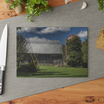 U R There Photography Ludwig Road Summer Grey and Silo Rustic Farmhouse Tempered-Glass Cutting Board