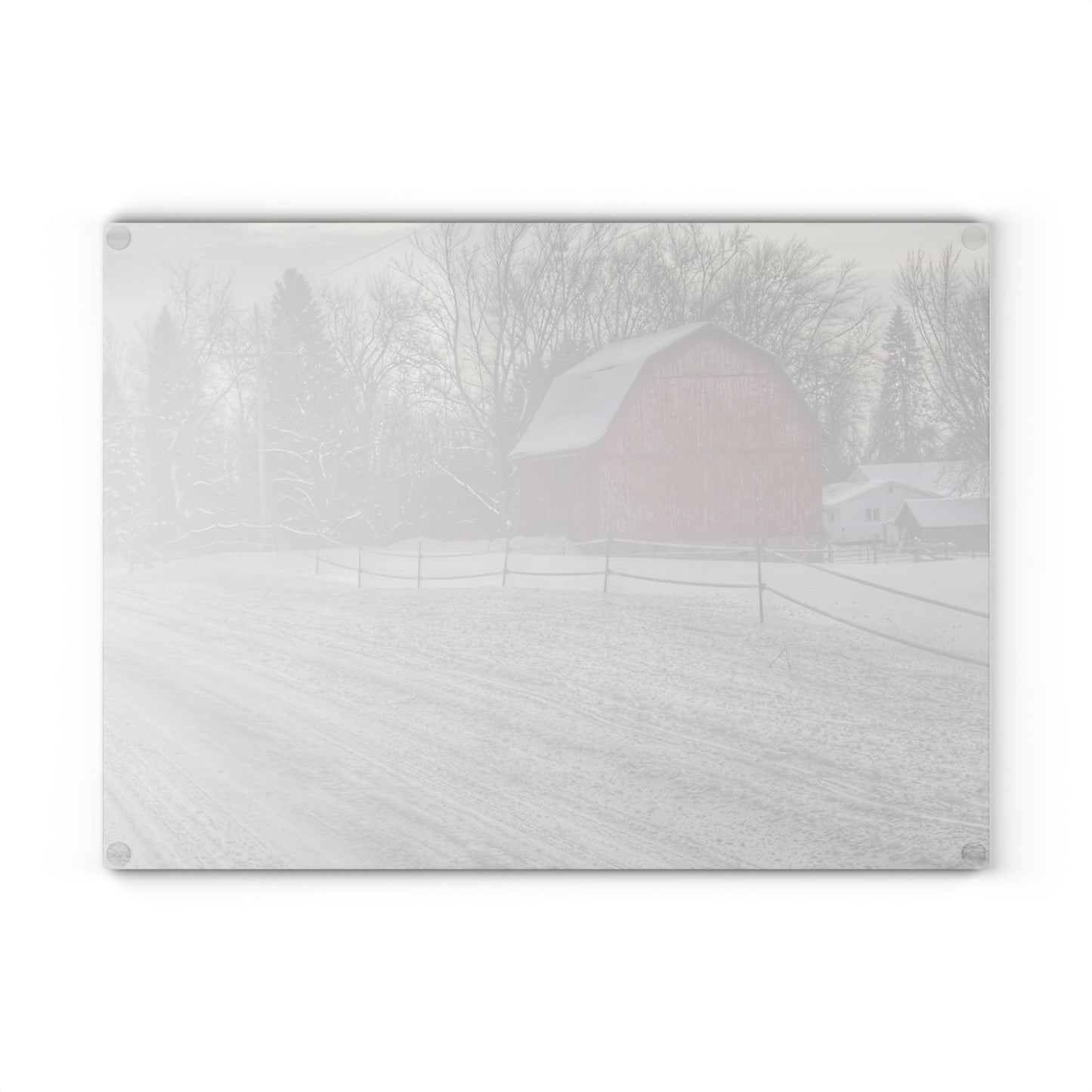 U R There Photography Phillips Road Winter Red Rustic Farmhouse Tempered-Glass Cutting Board