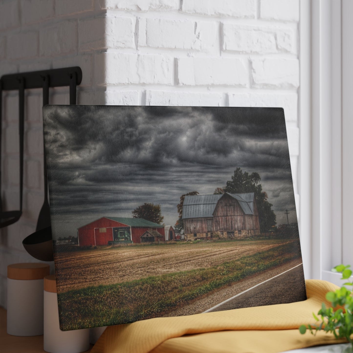 U R There Photography Snover Road Red II Rustic Farmhouse Tempered-Glass Cutting Board