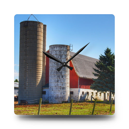 Hunters Creek Red Cow Barn I Rustic Farmhouse Acrylic Analog Wall Clock 10.75'' × 10.75'' (Square)