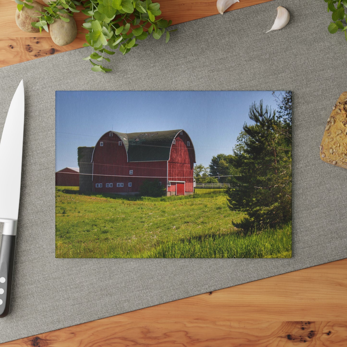U R There Photography Hegel Road Red Rustic Farmhouse Tempered-Glass Cutting Board