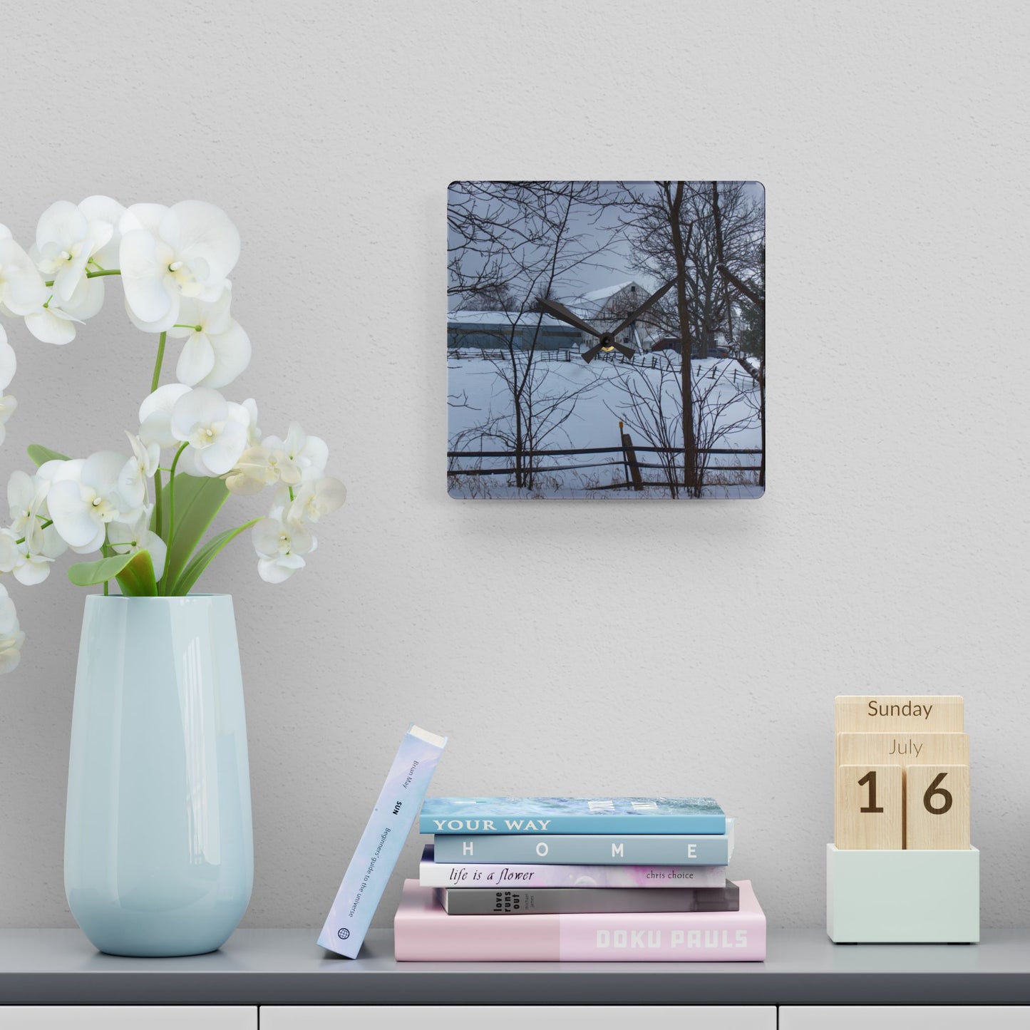 U R There Photography Oakwood Hidden White Rustic Farmhouse Acrylic Analog Wall Clock