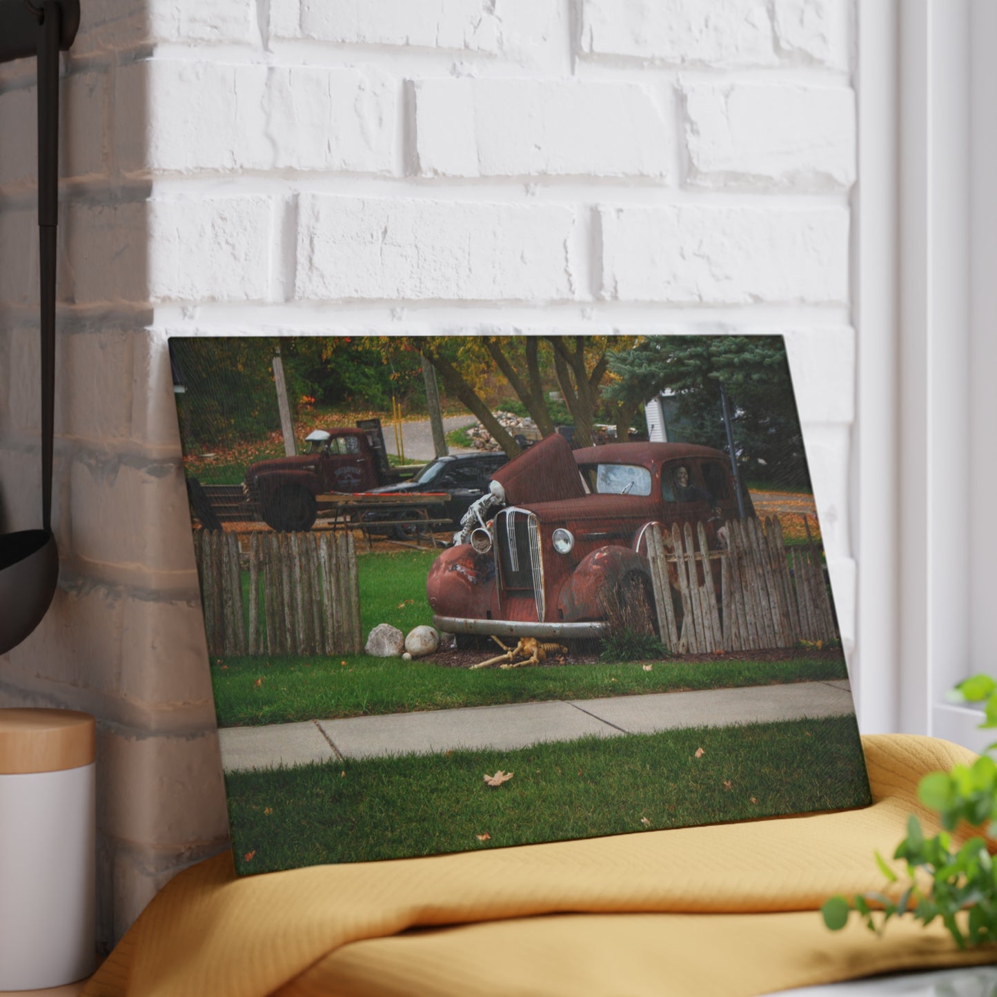 U R There Photography Oak Road Metamora Mechanics Rustic Farmhouse Tempered-Glass Cutting Board