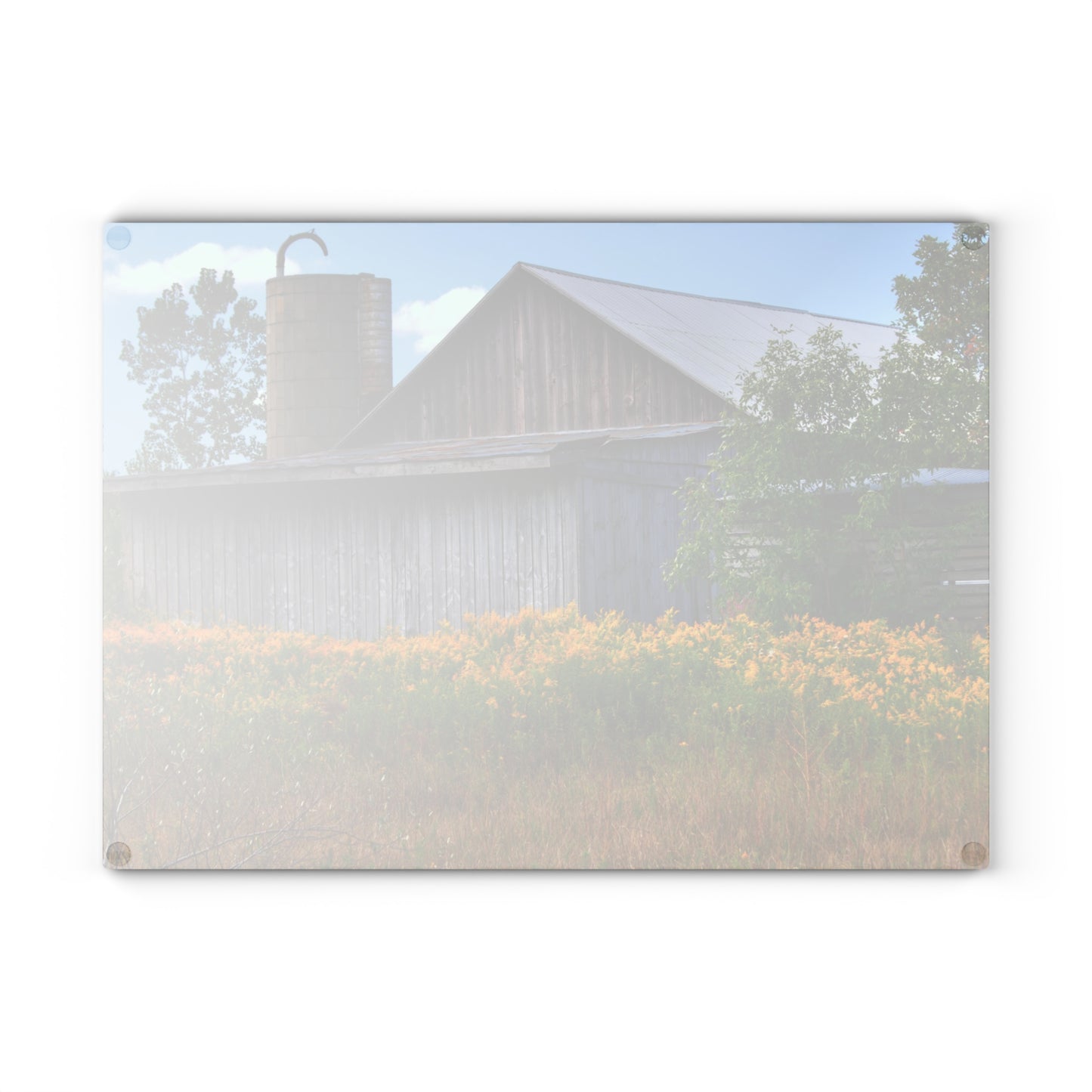 U R There Photography Church Road Grey II Rustic Farmhouse Tempered-Glass Cutting Board