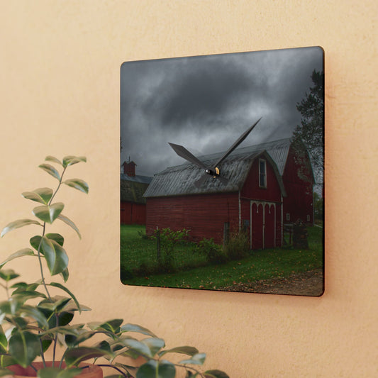 U R There Photography Cramton Road Reds II Rustic Farmhouse Acrylic Analog Wall Clock
