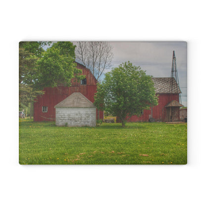 U R There Photography Roods Lake Road Red I Rustic Farmhouse Tempered-Glass Cutting Board