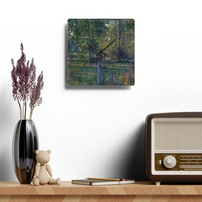 U R There Photography Chestnut Horse Among the Trees Rustic Farmhouse Acrylic Analog Wall Clock