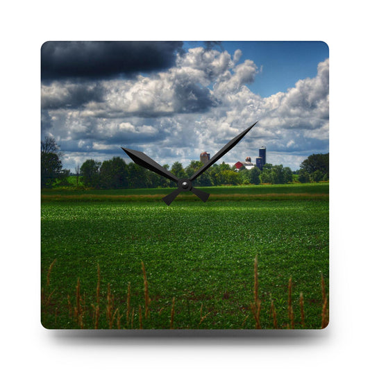 Farm from a Distance Rustic Farmhouse Acrylic Analog Wall Clock 10.75'' × 10.75'' (Square)
