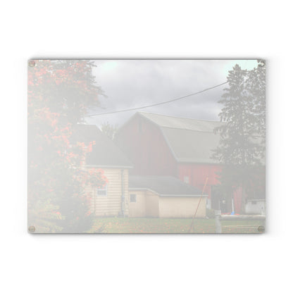 U R There Photography Farnsworth Road Red II Rustic Farmhouse Tempered-Glass Cutting Board