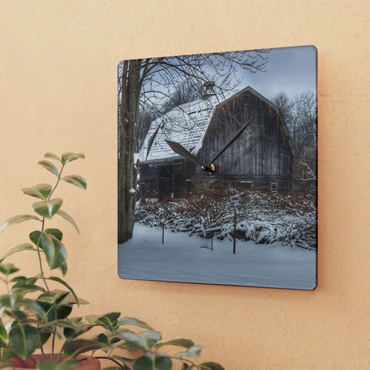 U R There Photography Vassar Road Hidden Grey in Winter Rustic Farmhouse Acrylic Analog Wall Clock