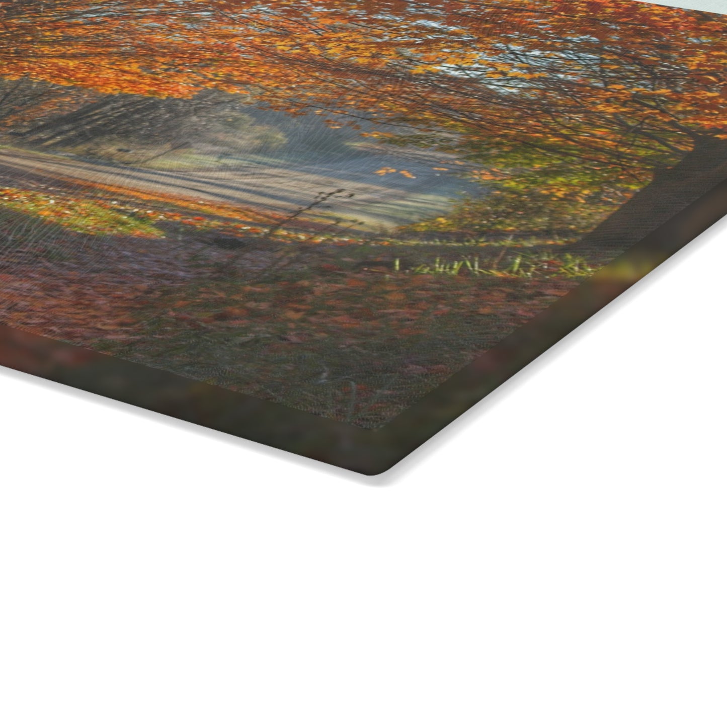 U R There Photography Fall on Oak Road Rustic Farmhouse Tempered-Glass Cutting Board