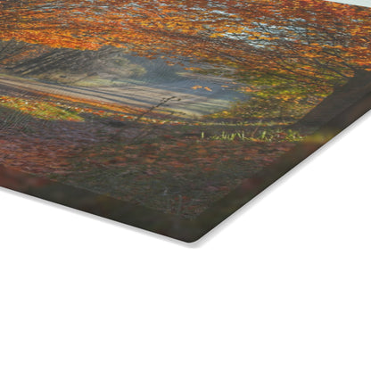 U R There Photography Fall on Oak Road Rustic Farmhouse Tempered-Glass Cutting Board