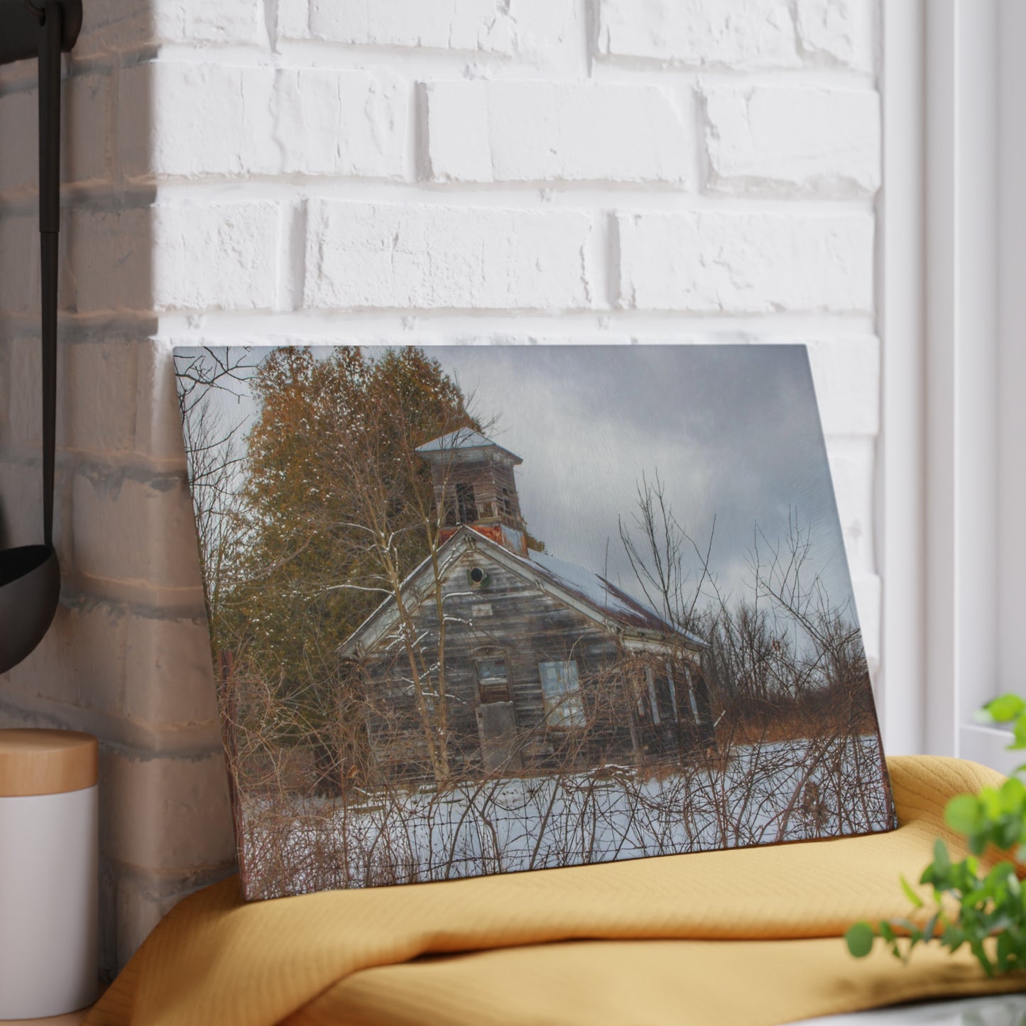 U R There Photography Vermilya Schoolhouse II Rustic Farmhouse Tempered-Glass Cutting Board