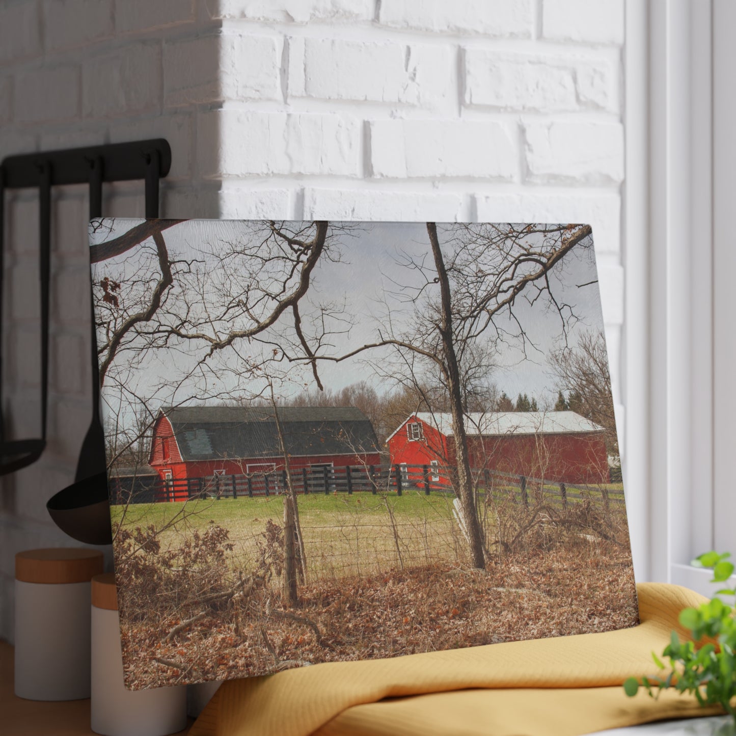 U R There Photography Hidden Hosner Reds Rustic Farmhouse Tempered-Glass Cutting Board