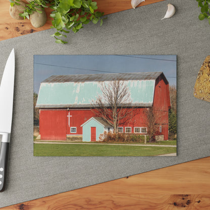 U R There Photography Bray Road Red I Rustic Farmhouse Tempered-Glass Cutting Board