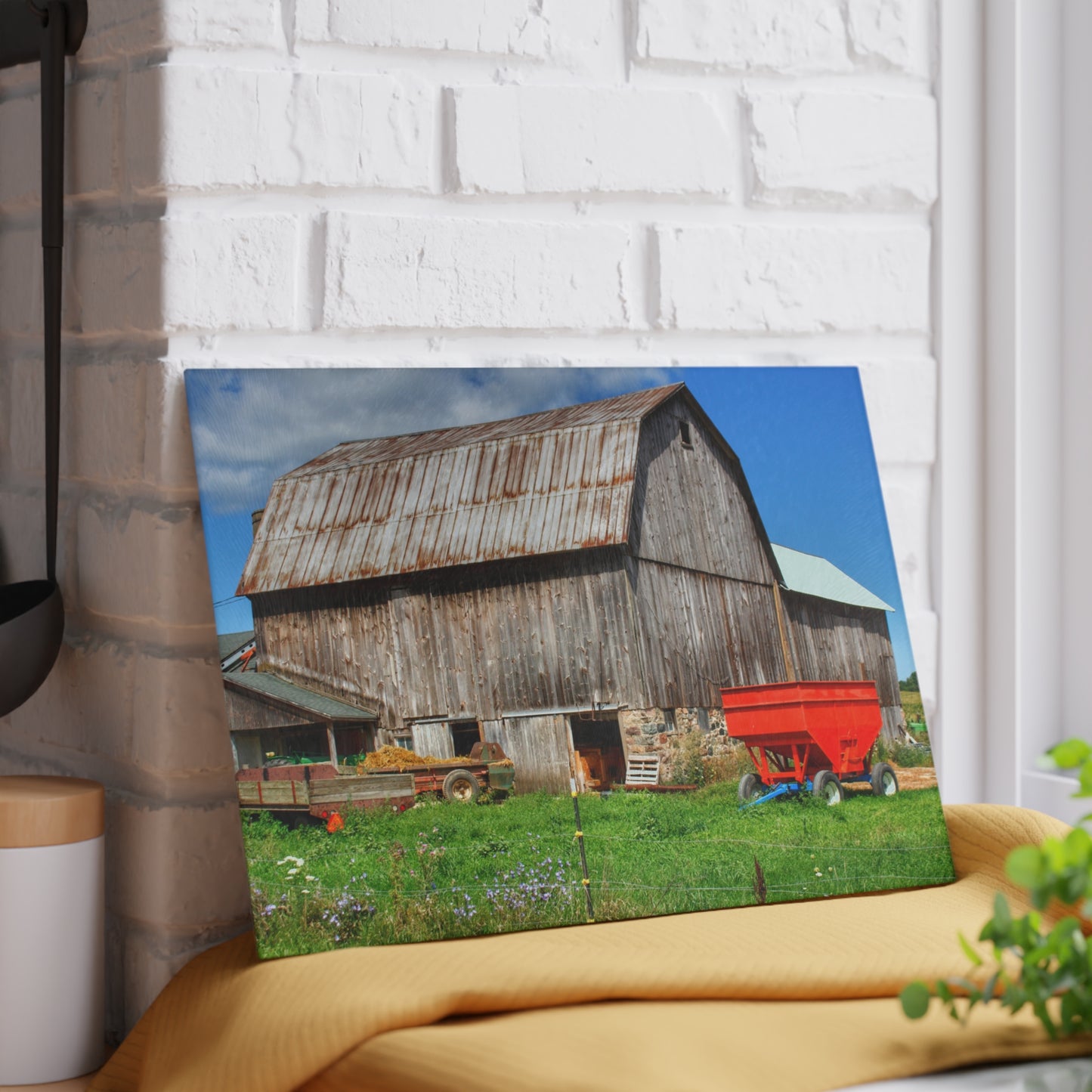 U R There Photography Kings Mill Grey Rustic Farmhouse Tempered-Glass Cutting Board