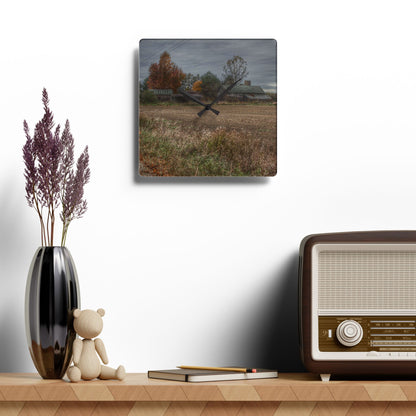 U R There Photography Birch Run Road Greys II Rustic Farmhouse Acrylic Analog Wall Clock