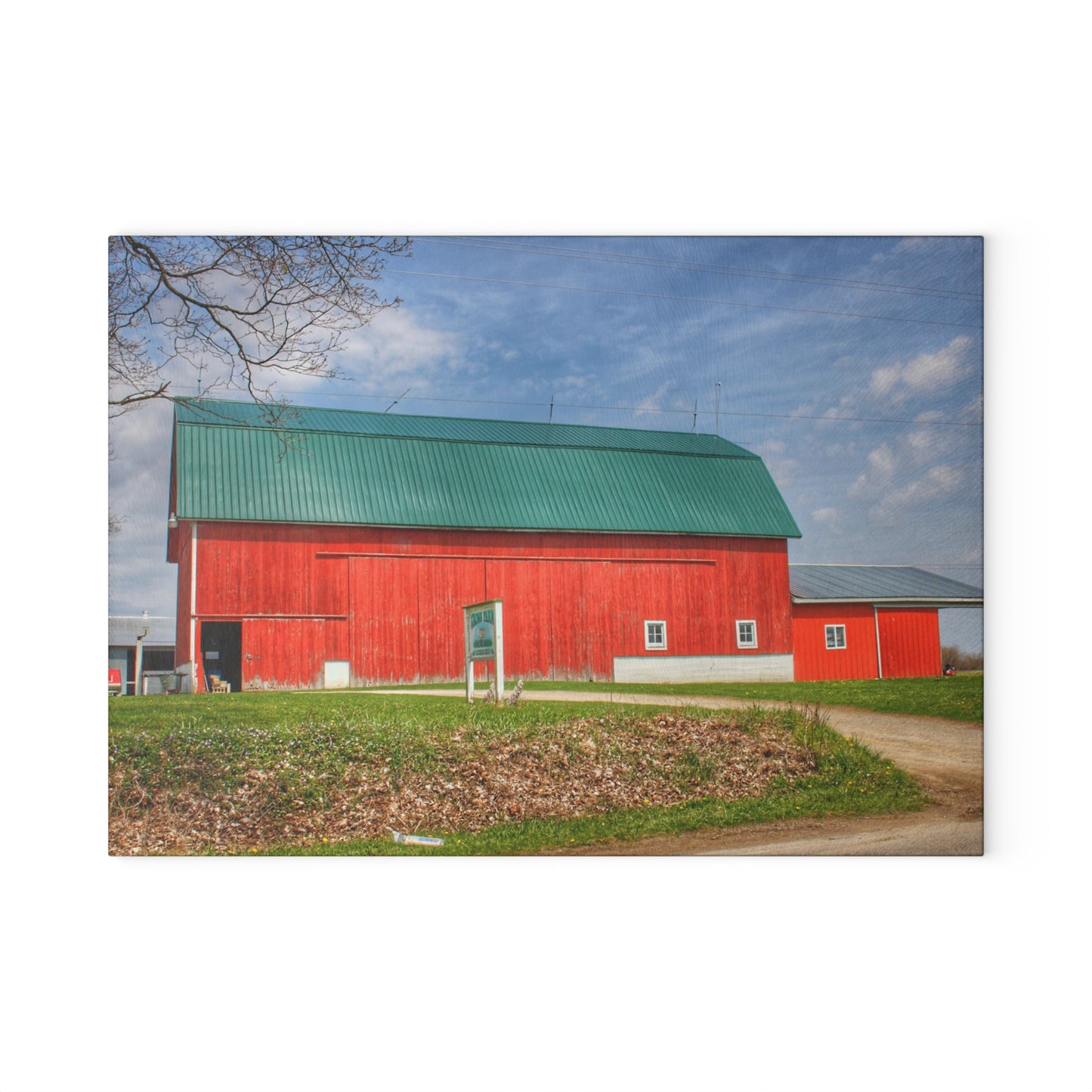 U R There Photography Coldwater Road Red II Rustic Farmhouse Tempered-Glass Cutting Board