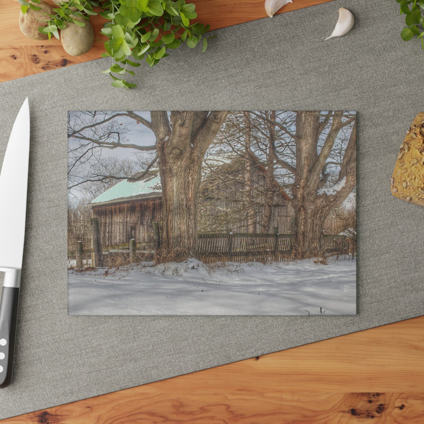 U R There Photography English Road Grey Rustic Farmhouse Tempered-Glass Cutting Board