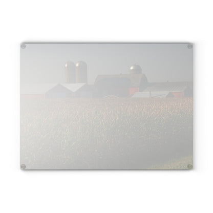 U R There Photography Slattery Road Farm and Cornfield II Rustic Farmhouse Tempered-Glass Cutting Board