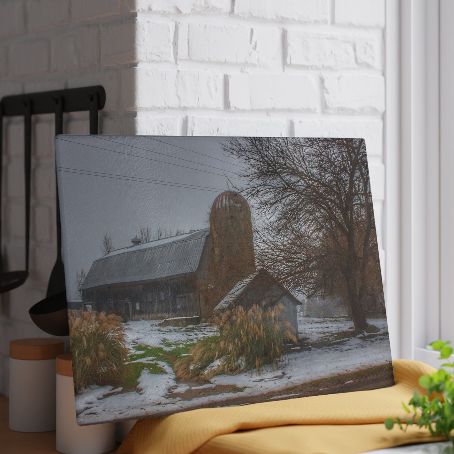 U R There Photography Ludwig Road Greys in the Fog Rustic Farmhouse Tempered-Glass Cutting Board