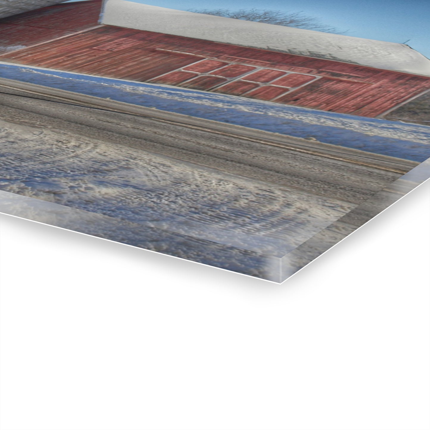 U R There Photography Metamora Red in Winter Rustic Farmhouse Acrylic Wall Print