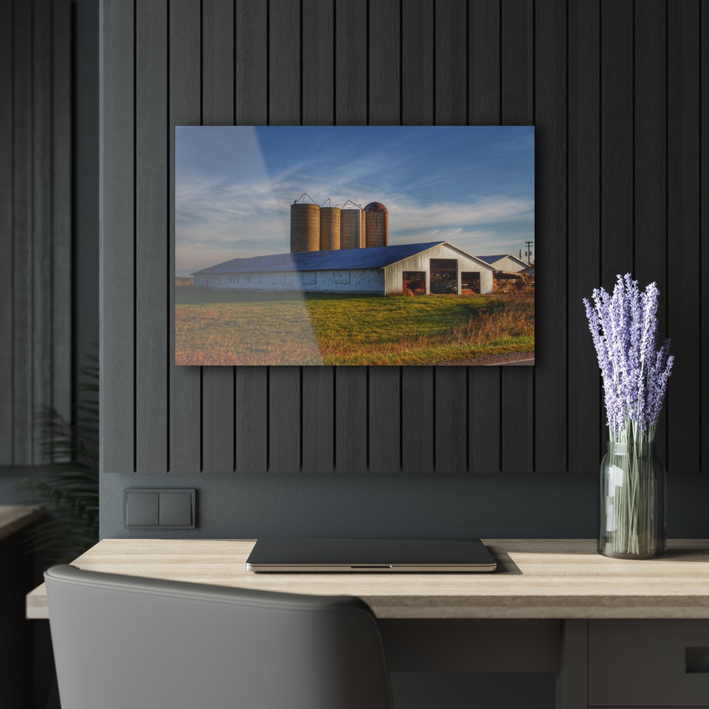 U R There Photography Peck White and Silos Rustic Farmhouse Acrylic Wall Print