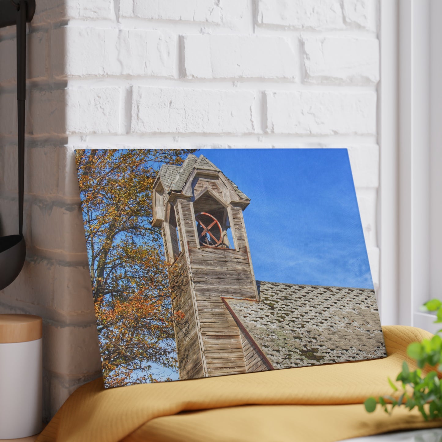 U R There Photography Schoolhouse of Marlette Road II Rustic Farmhouse Tempered-Glass Cutting Board