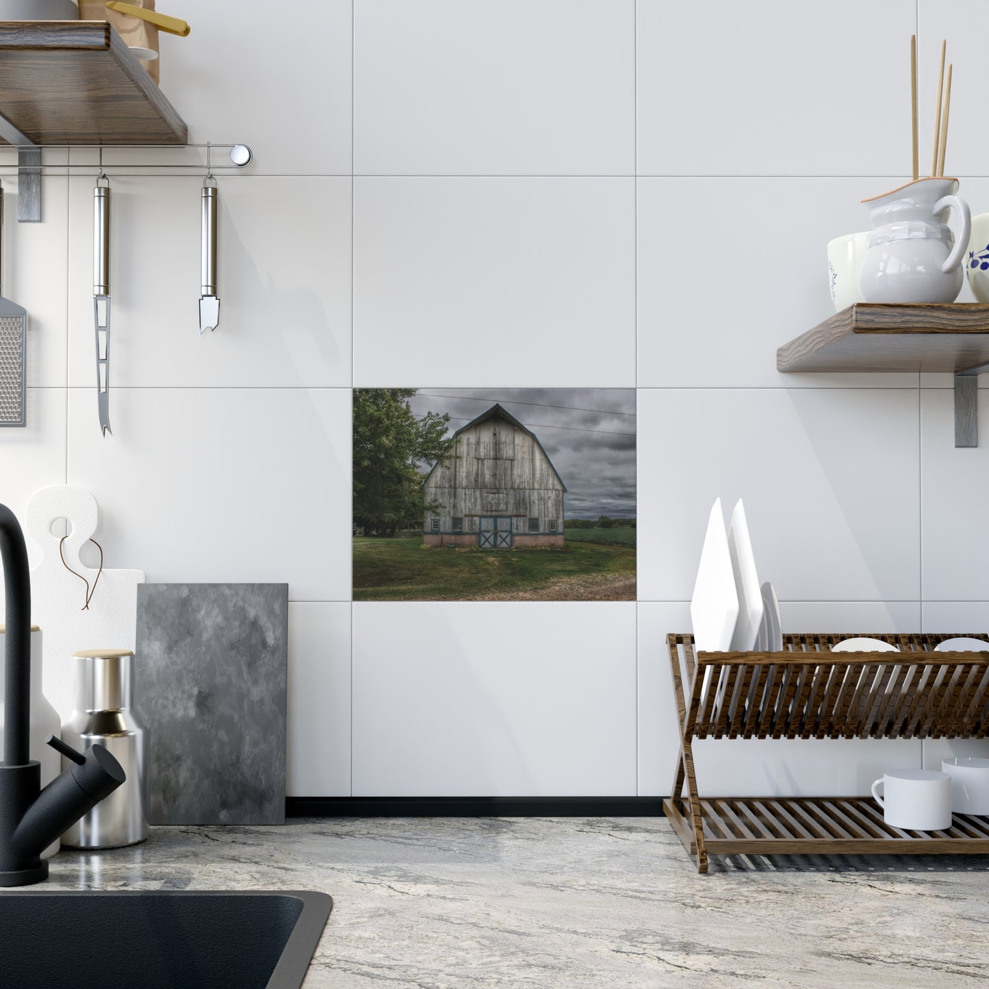 U R There Photography Bristol Road White I Rustic Farmhouse Decorative Ceramic Tile 6" × 8" Glossy