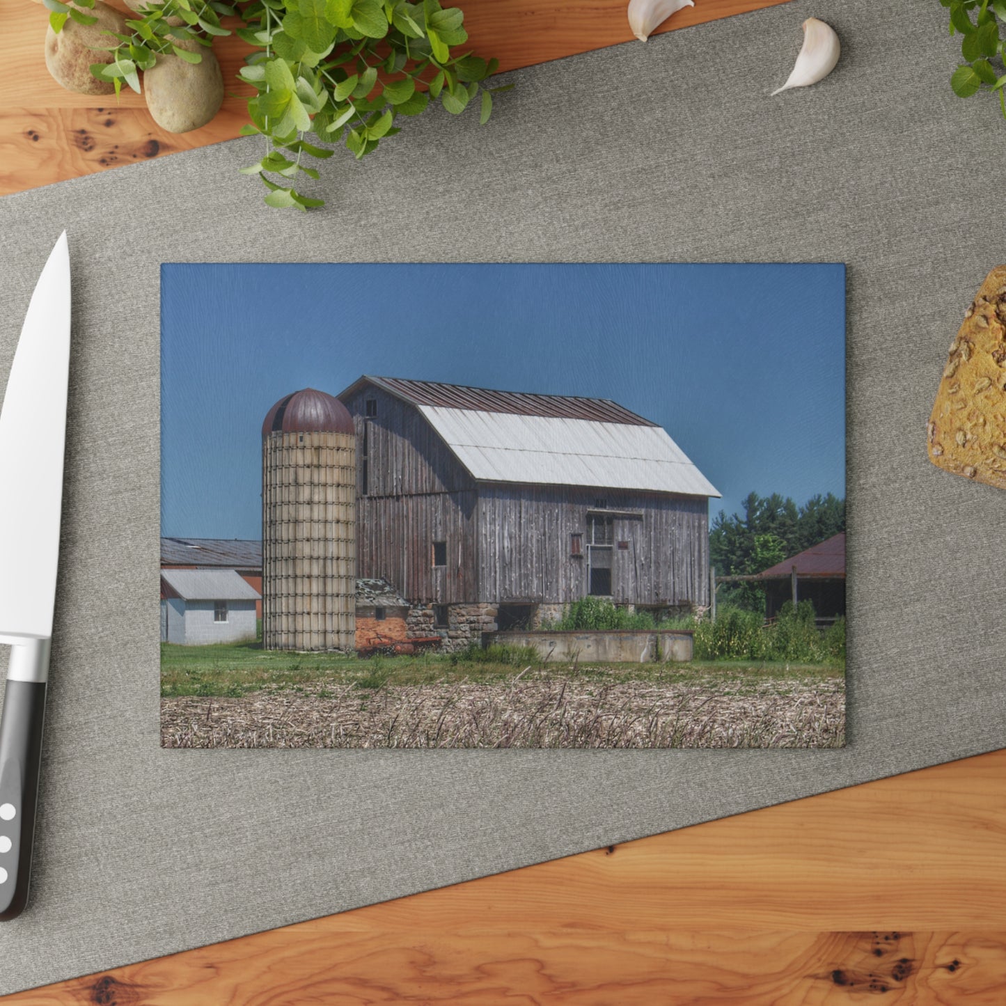 U R There Photography Millington Road Grey Rustic Farmhouse Tempered-Glass Cutting Board