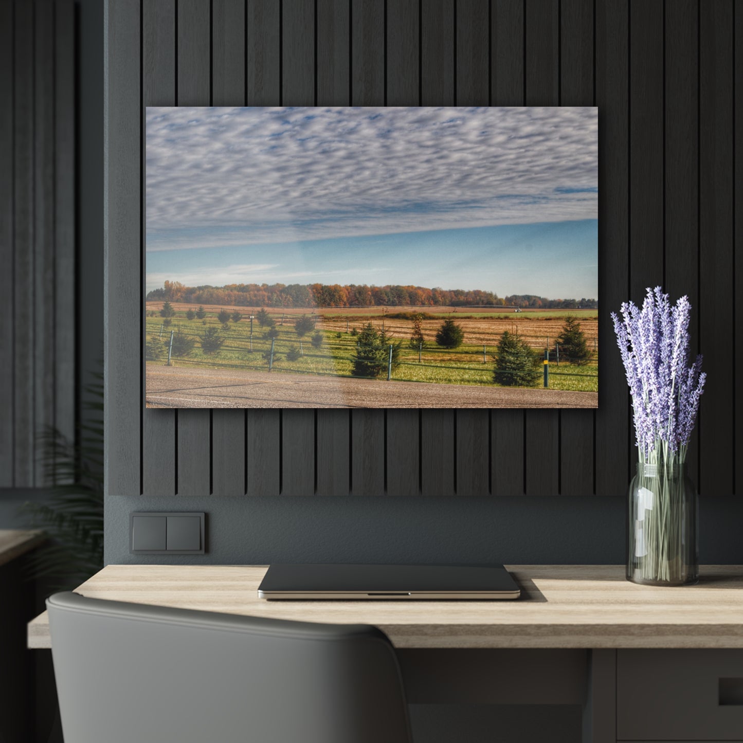 U R There Photography Fences, Firs and Fall Rustic Farmhouse Acrylic Wall Print