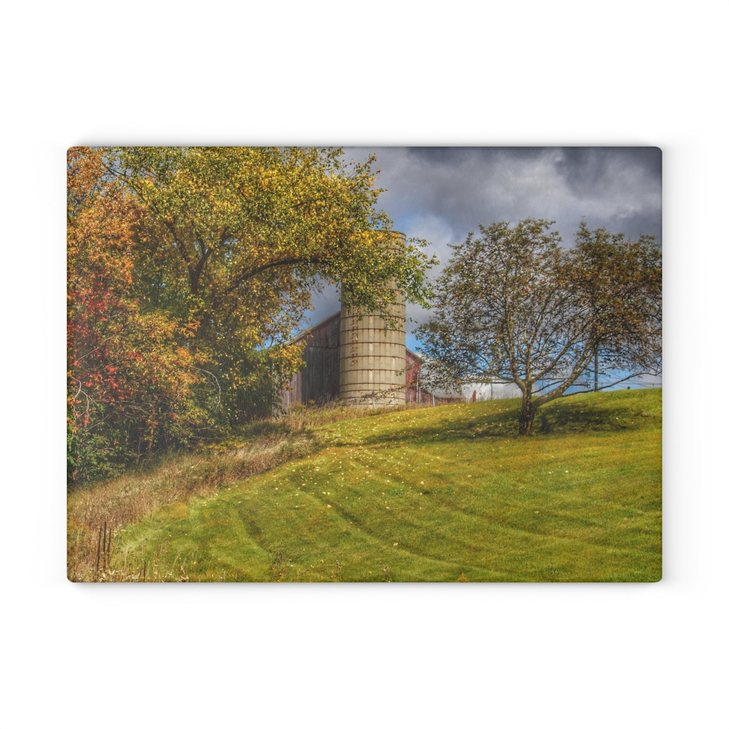 U R There Photography M-24 Hilltop Grey Rustic Farmhouse Tempered-Glass Cutting Board