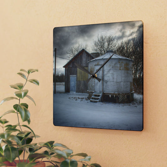 U R There Photography Vassar Silo and Shack Rustic Farmhouse Acrylic Analog Wall Clock