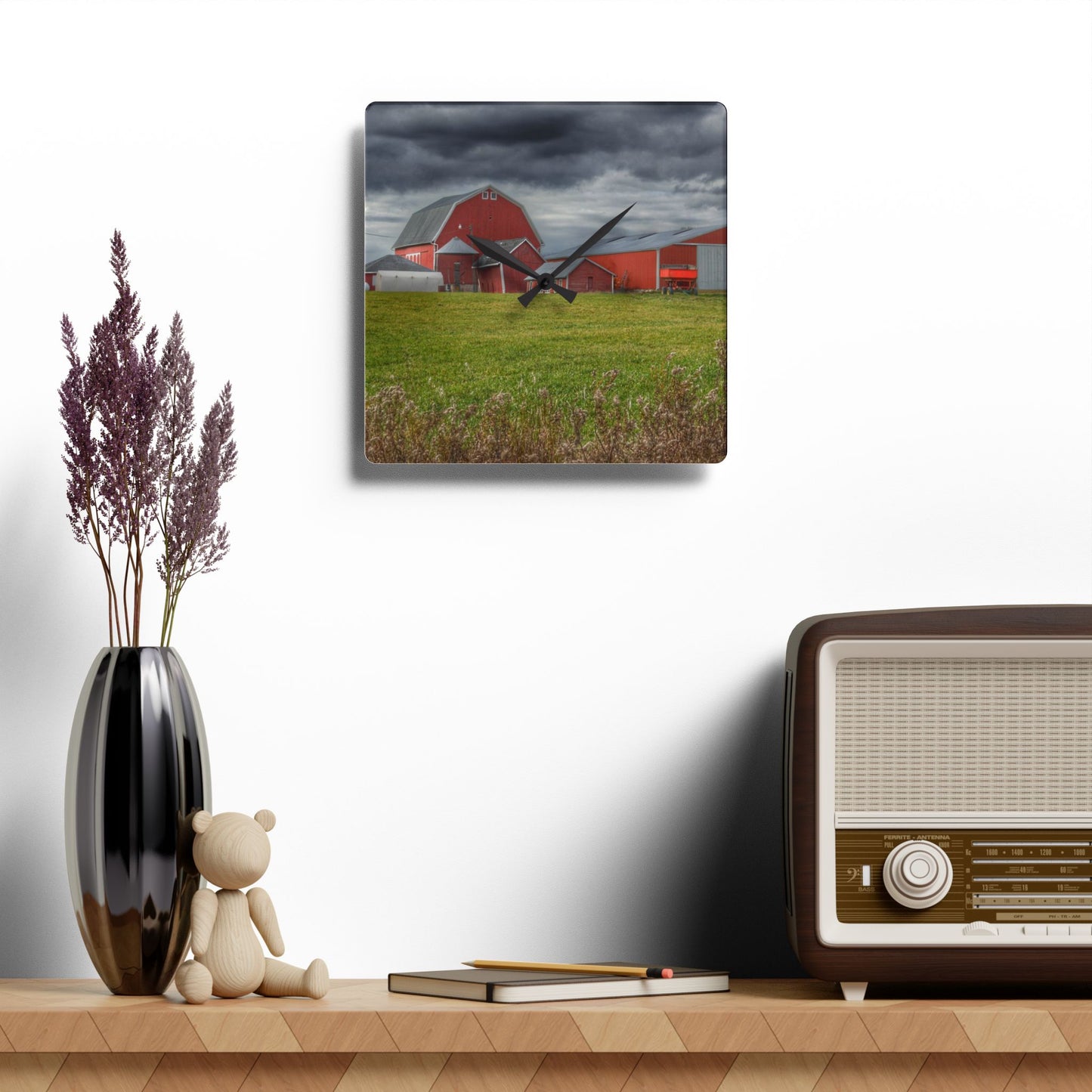 U R There Photography Castle Road Reds Rustic Farmhouse Acrylic Analog Wall Clock
