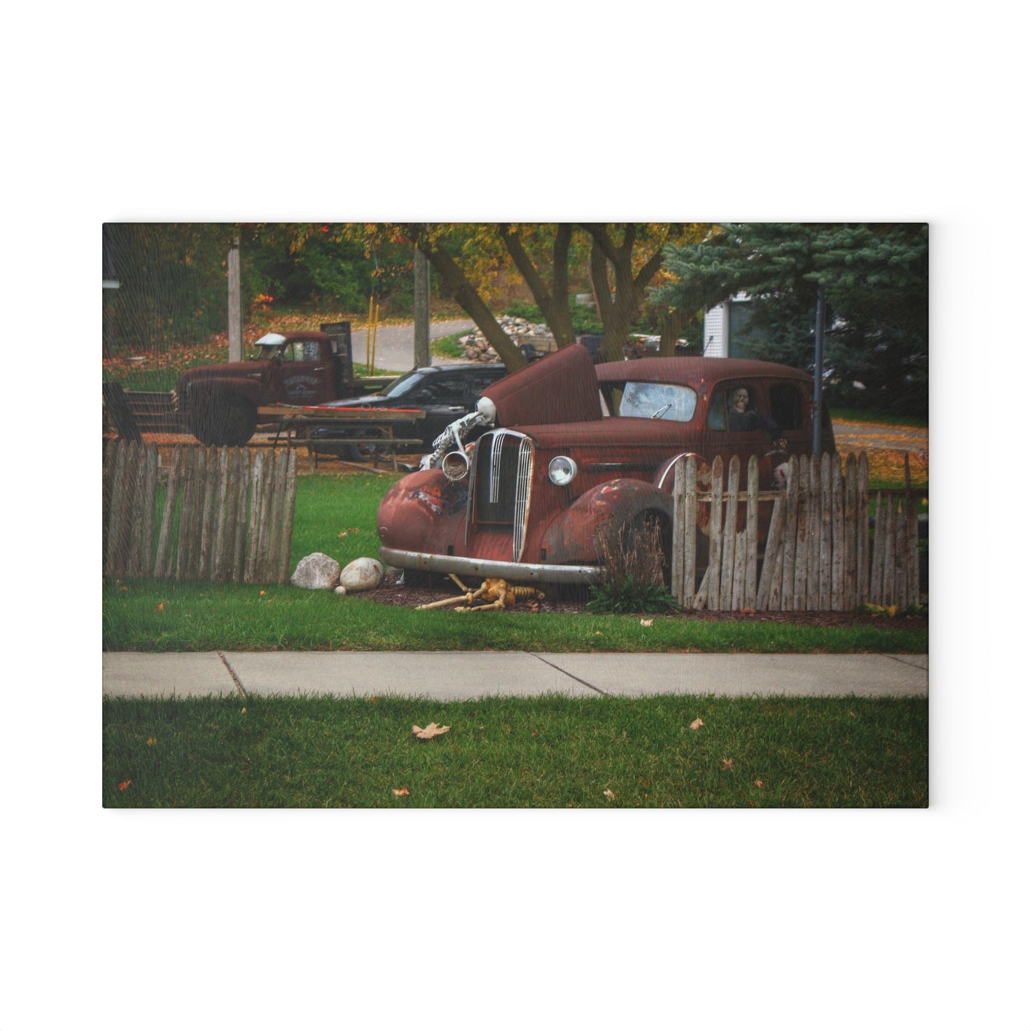 U R There Photography Oak Road Metamora Mechanics Rustic Farmhouse Tempered-Glass Cutting Board