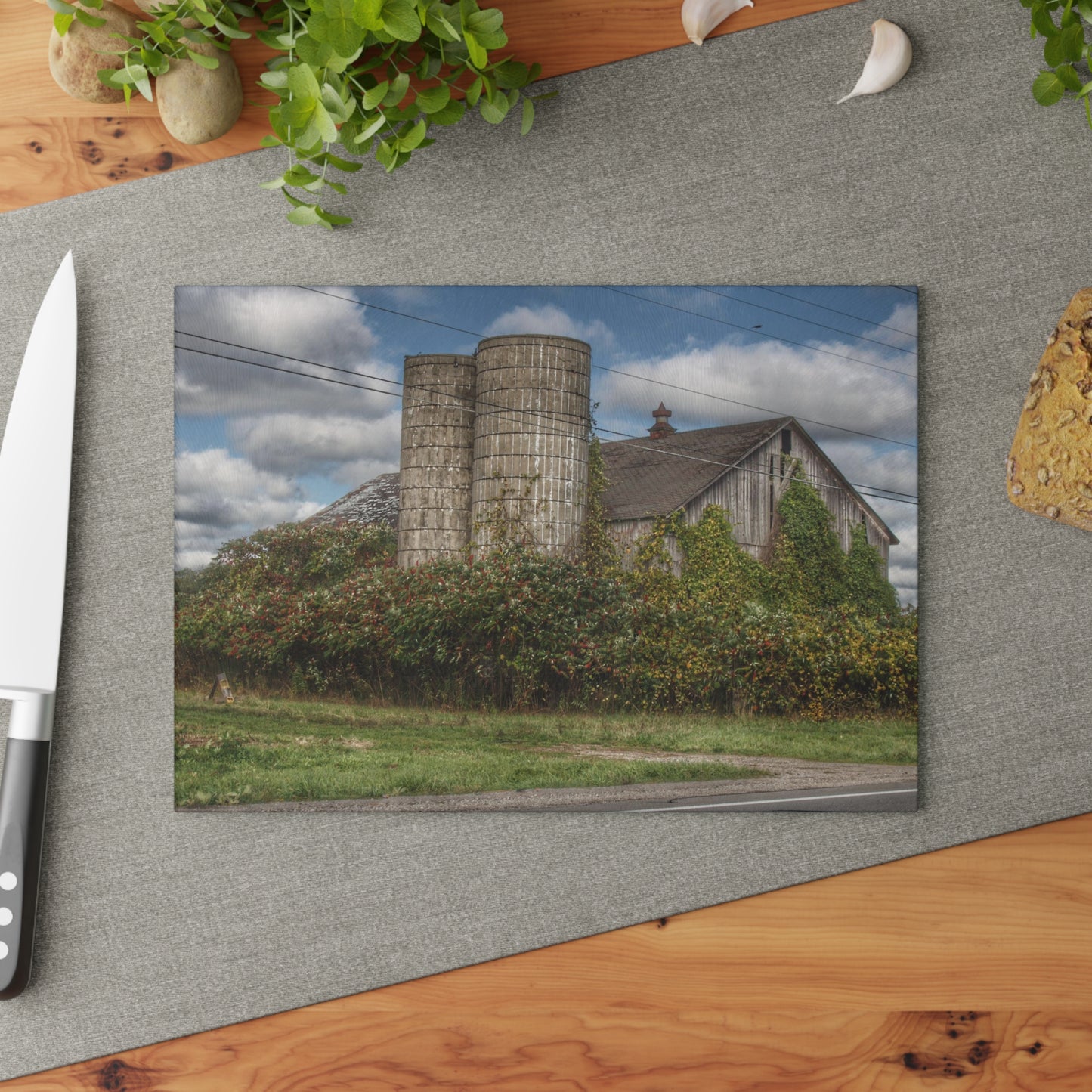 U R There Photography Metamora M-24 Grey II Rustic Farmhouse Tempered-Glass Cutting Board