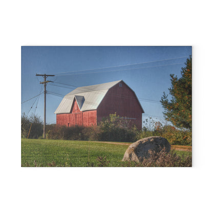 U R There Photography Hemingway Lake Road Red Rustic Farmhouse Tempered-Glass Cutting Board