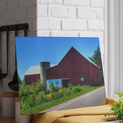 U R There Photography Dryden Road Red Rustic Farmhouse Tempered-Glass Cutting Board