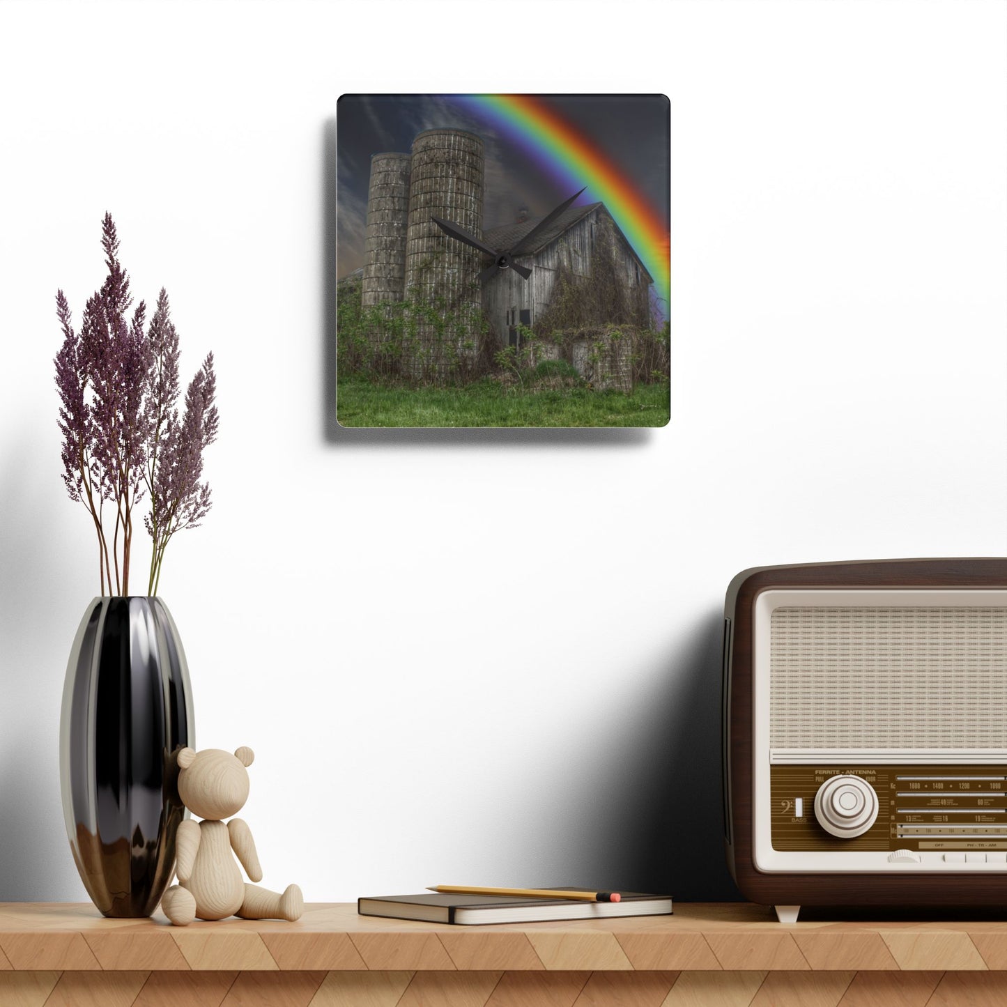 Barn Boutique Rustic Acrylic Analog Wall Clock| Somewhere Under the Rainbow