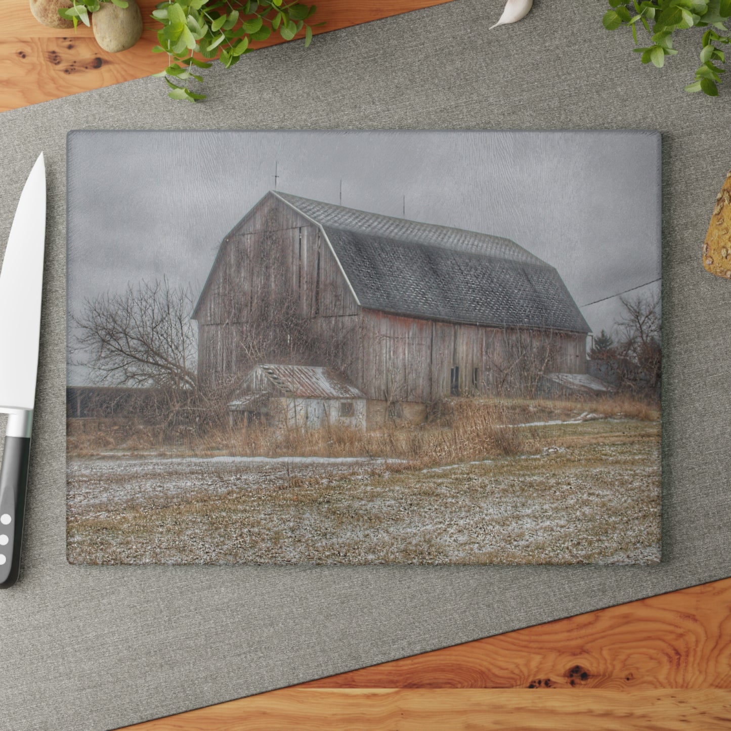 U R There Photography Mayville Road Grey Rustic Farmhouse Tempered-Glass Cutting Board