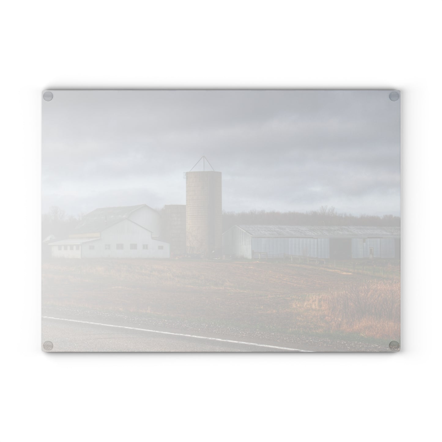 U R There Photography M-24 Whites Rustic Farmhouse Tempered-Glass Cutting Board