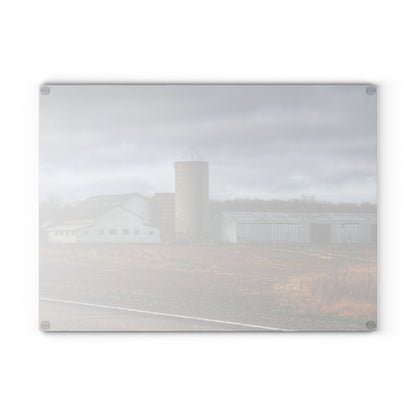 U R There Photography M-24 Whites Rustic Farmhouse Tempered-Glass Cutting Board