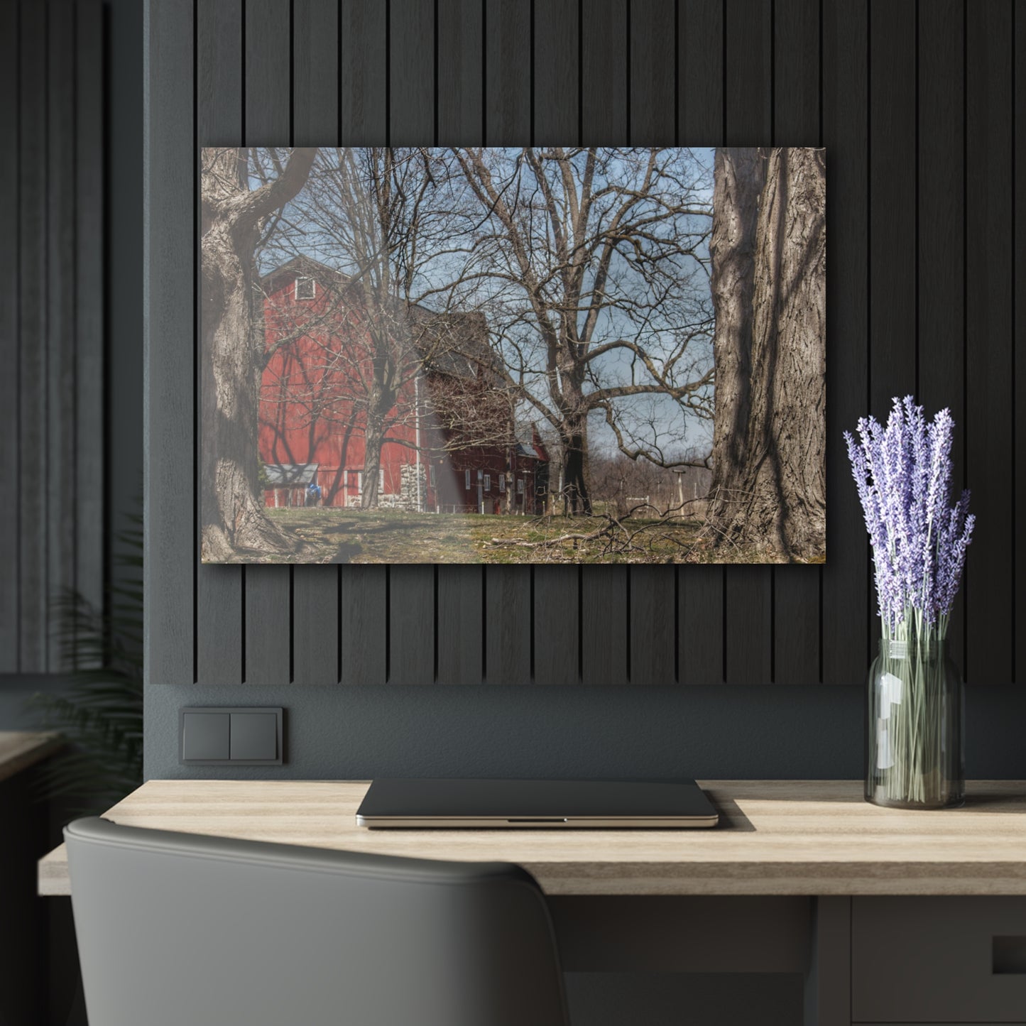 U R There Photography Hill Road Red Rustic Farmhouse Acrylic Wall Print