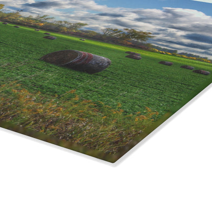 U R There Photography Haybale Heaven 2020 Rustic Farmhouse Tempered-Glass Cutting Board