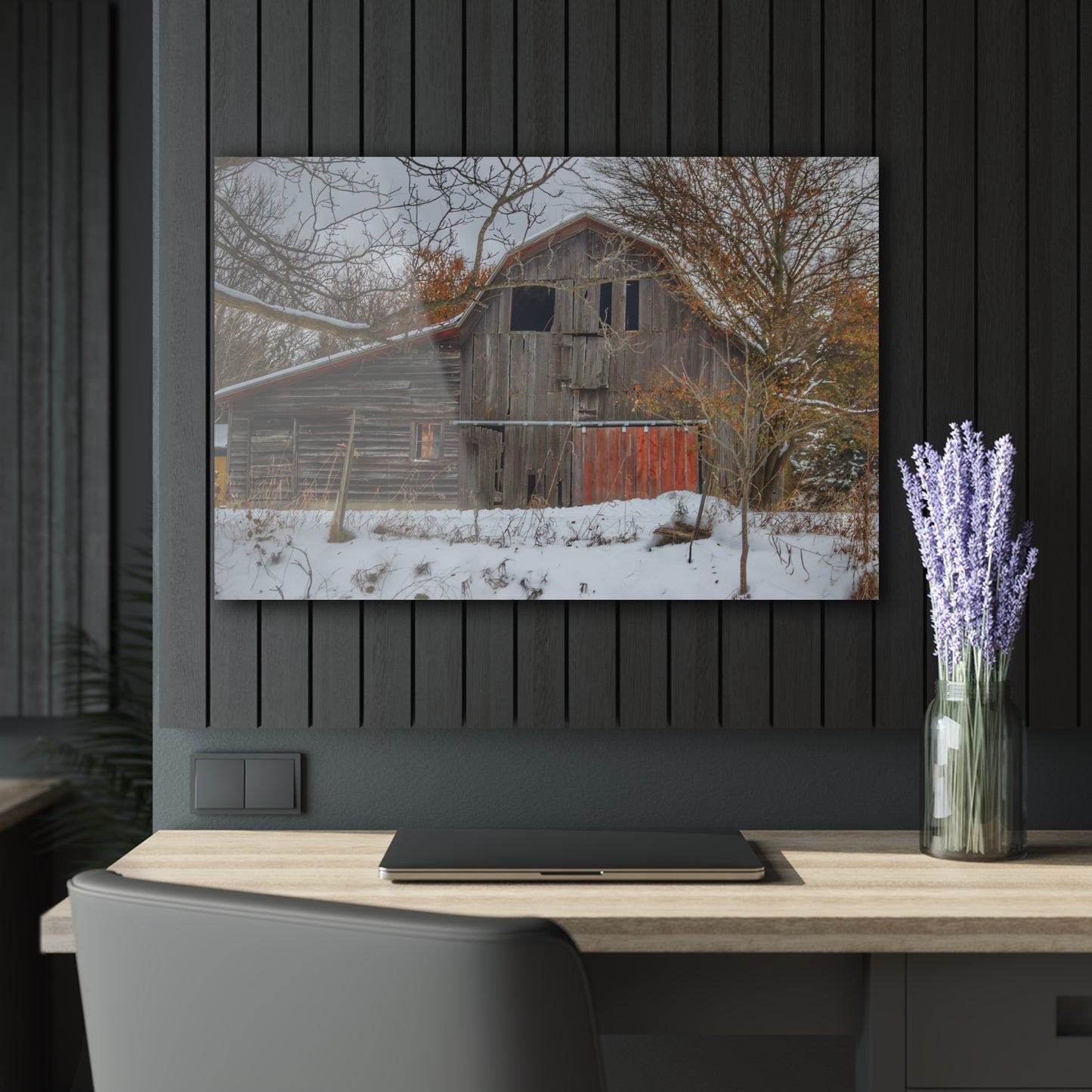 U R There Photography Hayes Road Grey in Winter I Rustic Farmhouse Acrylic Wall Print